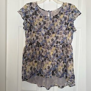 Lucky Brand Multicolor Lined Floral Tulip Sleeves Blouse Size M